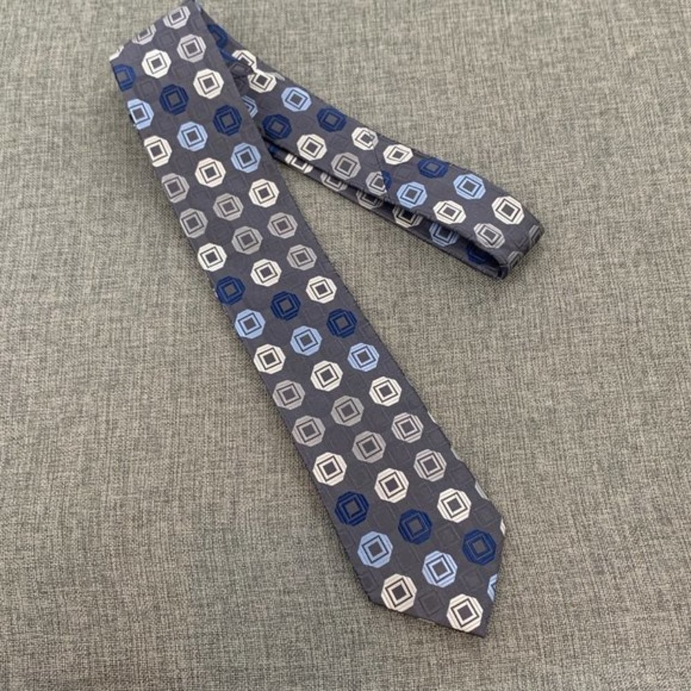 Michael Michael Kors Men's Silk Tie Gray Blue White Geometric Pattern‎ - Picture 3 of 9